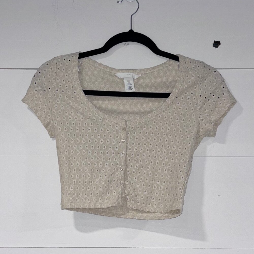 H&M Crop Top Fitted Hole Pattern Deep Round Neckline S